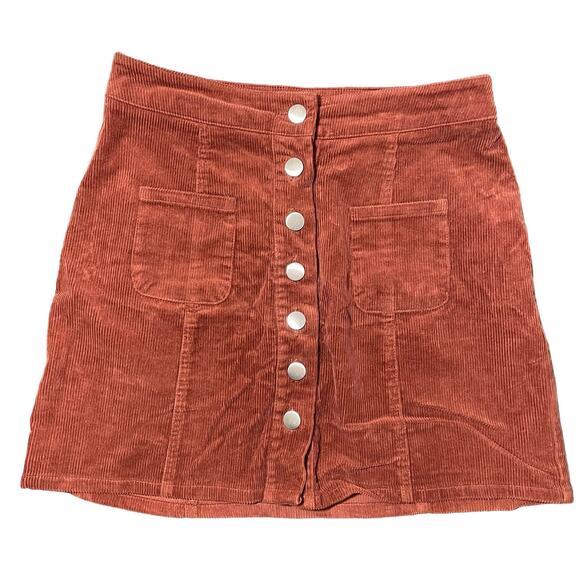 Charlotte Russe Corduroy Mini Skirt Button Front Copper Reddish Brown Size Small - Picture 1 of 6